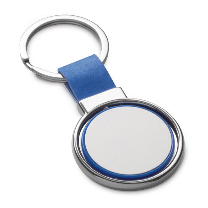 Werbeartikel Schlüsselanhänger ALBRIGHT – blau – mit Logo bedruckt aus Metall und PU 60 x 39 x 5 mm für den Firmen-Schlüsselbund