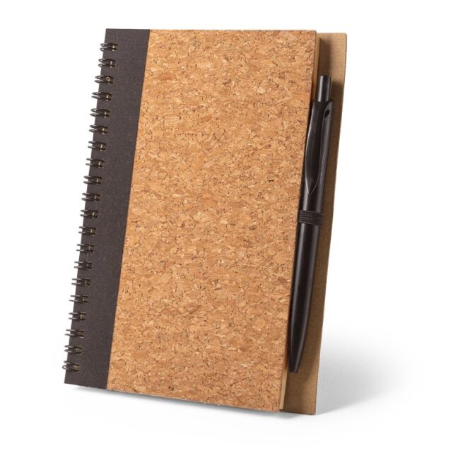 Firmengeschenk Notizbuch VICENTE – schwarz – mit Werbedruck 130x178mm 100% rPET Kork 140 S. nachhaltiges Journal für CSR-Promotions