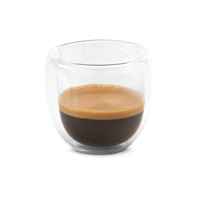 Kundengeschenk Glastassen EXPRESSO – transparent – mit Logodruck 2er Set 75 ml für die Büroküche