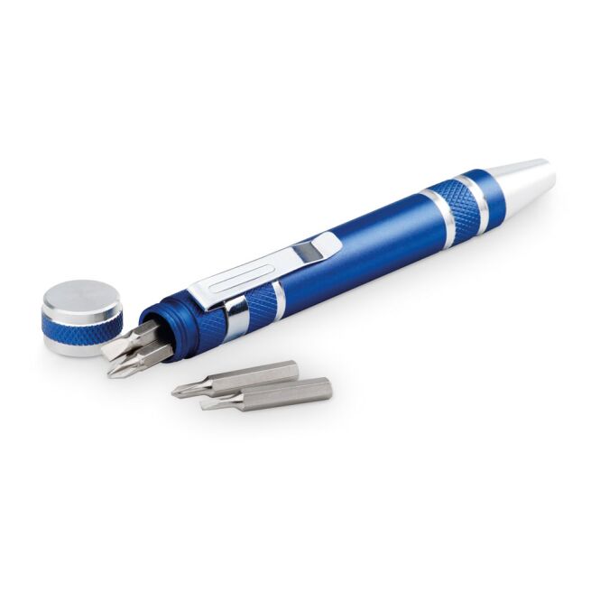 Mitarbeitergeschenk Multitool TOOLPEN – königsblau – mit Logo bedruckt 16x109mm, vielseitiges Multifunktionswerkzeug für Montagearbeiten
