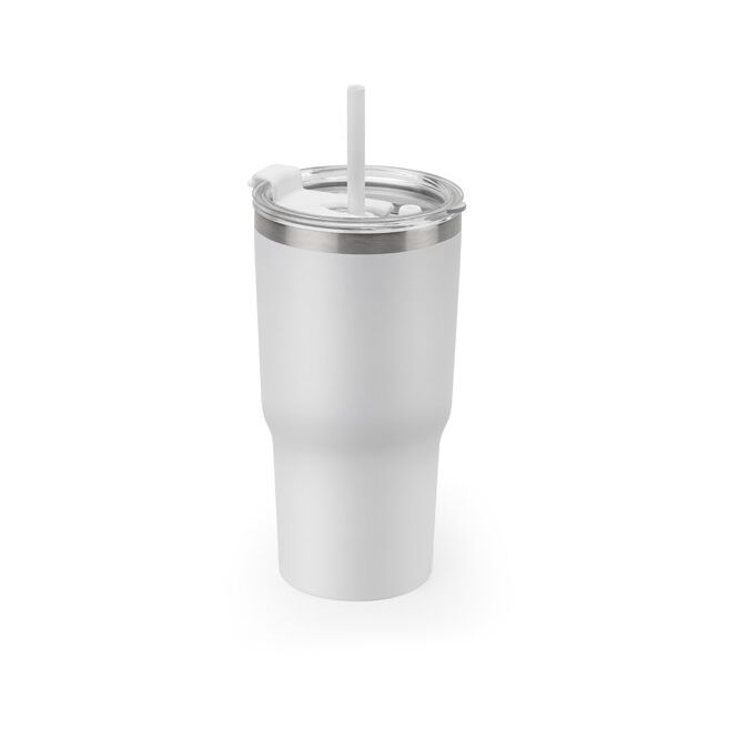 Firmengeschenk Thermobecher JOYNER M. – weiss – mit Logodruck 600 ml nachhaltiger Edelstahlbecher für das Mitarbeiter-Onboarding
