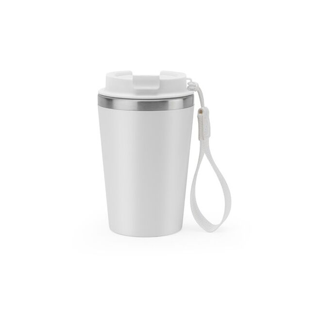 Kundengeschenk Thermobecher SPITZ – weiss – mit Logodruck 460 ml nachhaltiger Mehrwegbecher für das Büro