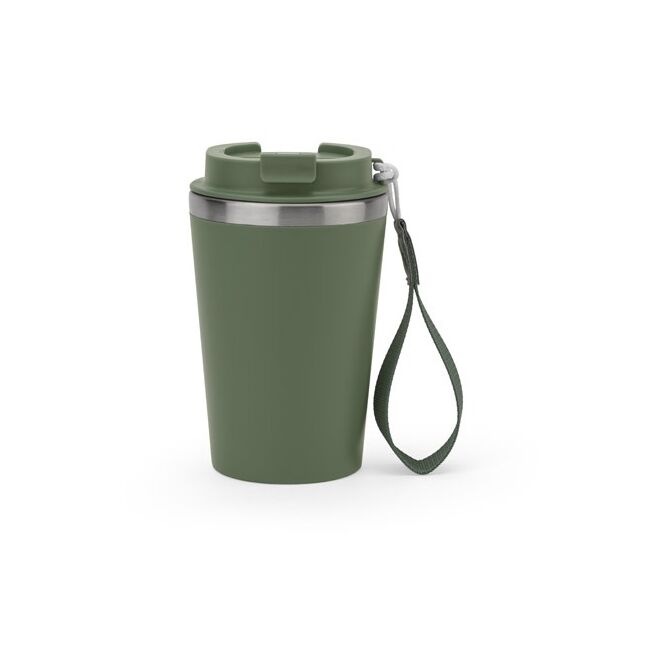 Werbeartikel Thermobecher SPITZ – khaki – mit Logodruck 460 ml nachhaltiger Mehrwegbecher für das Mitarbeiter-Onboarding