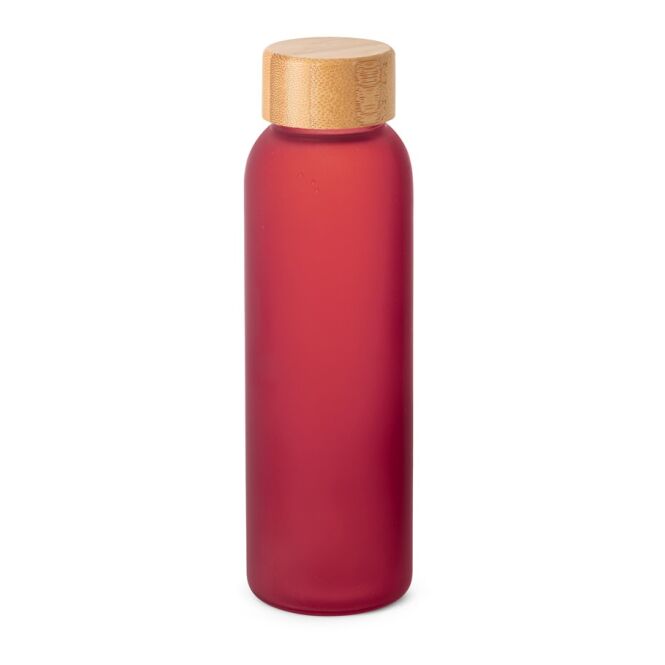 Firmengeschenk Trinkflasche LILLARD GLASS – rot – mit Logodruck 520 ml Mattglas & Bambusdeckel nachhaltig für das Mitarbeiter-Onboarding