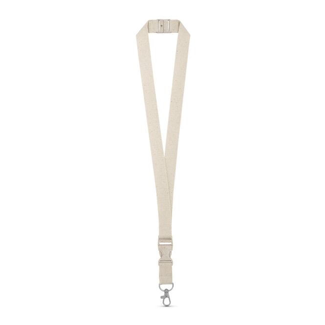 Werbeartikel Schlüsselband BALLINA – naturhell – mit Logo bedruckt 20x510mm mit Sicherheitsverschluss & Weizenstroh-Schnalle als Lanyard
