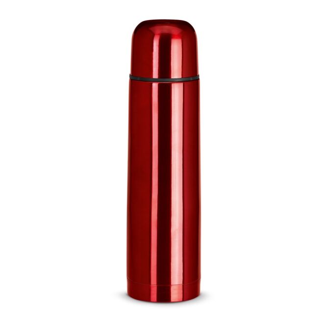 Werbeartikel Thermosflasche LUKA – rot – mit Logodruck 500 ml doppelwandig Edelstahl vakuumisoliert für das Mitarbeiter-Onboarding