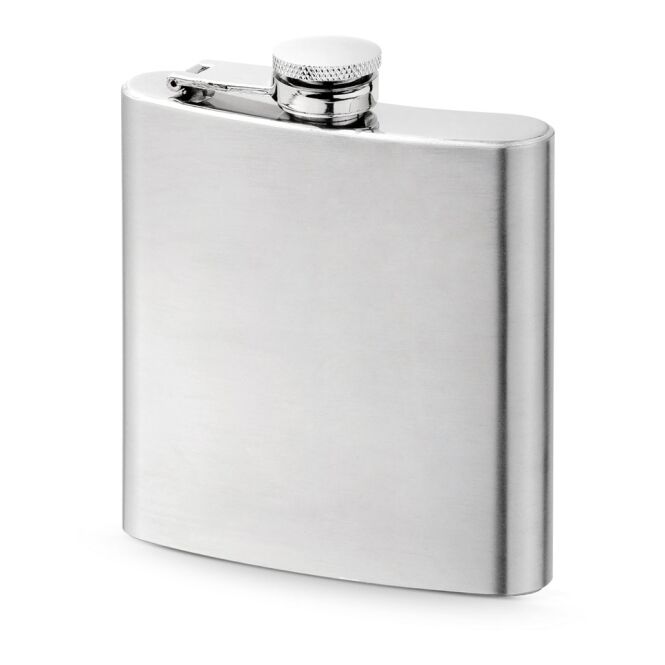 Kundengeschenk Flachmann MUSE – silber – mit Gravur 180 ml Edelstahl für den Außendienst und das Mitarbeiter-Onboarding
