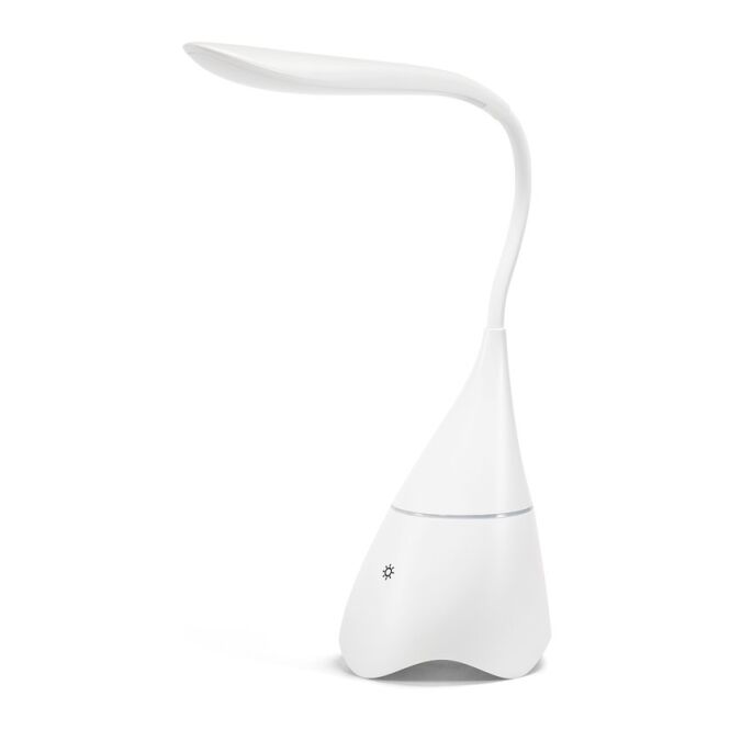 Mitarbeitergeschenk Tischlampe GRAHAME – weiss – mit Werbedruck 100lm 18 LEDs 1200mAh 100x225x100mm moderne Akkuleuchte für Büro