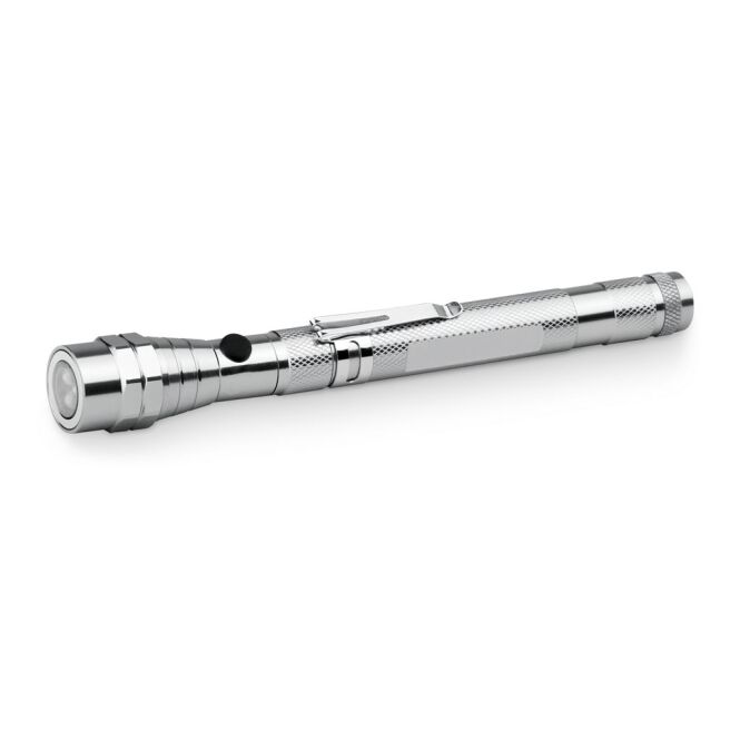 Mitarbeitergeschenk LED-Taschenlampe NOBEND – silber – mit Lasergravur 13 Lumen 3 LEDs inkl. Batterien kompakter Lichtspender