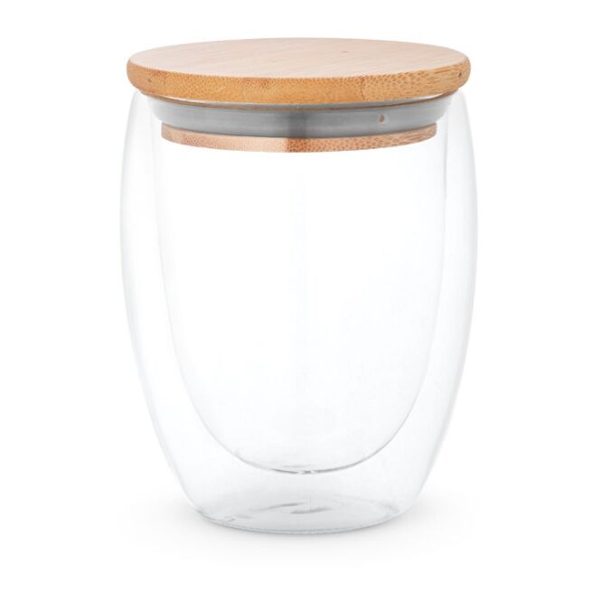 Firmengeschenk Thermobecher ECUADOR L. – natur – mit Logodruck 250 ml nachhaltiger Borosilikatglas Reisebecher für das Büro