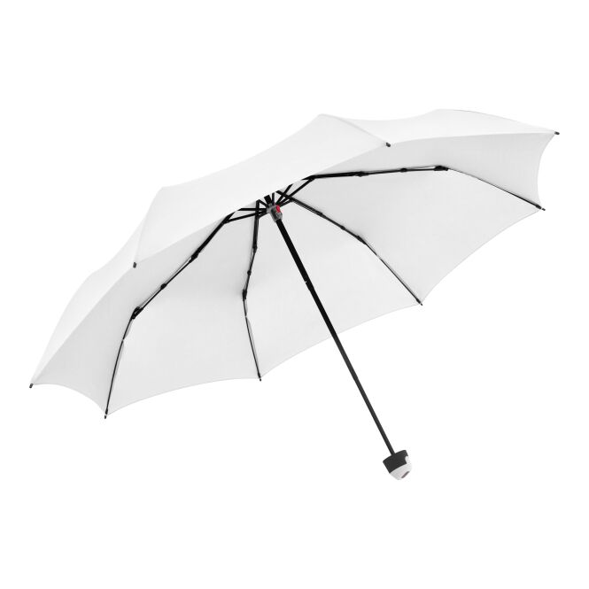 Firmengeschenk Taschenschirm Knirps E.050 – weiss – mit Logodruck, Windkanal bis 120km/h, Ökotex 100 zertifiziert, Regenschirm