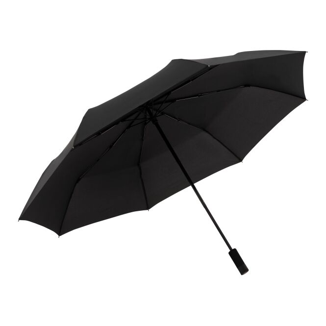 Mitarbeitergeschenk Taschenschirm Knirps U.090 – schwarz – mit Logodruck, 128cm, 300g, windfest, stabiler Regenschirm für Firmen