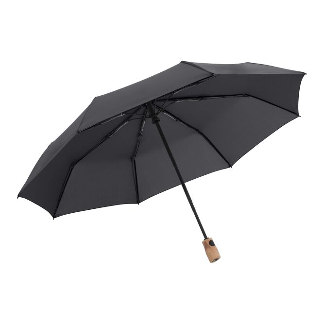 Firmengeschenk Taschenschirm Knirps Timber duomatic – grau – mit Logodruck, robuster Wetterschutz, kompakter Regenschirm für Business