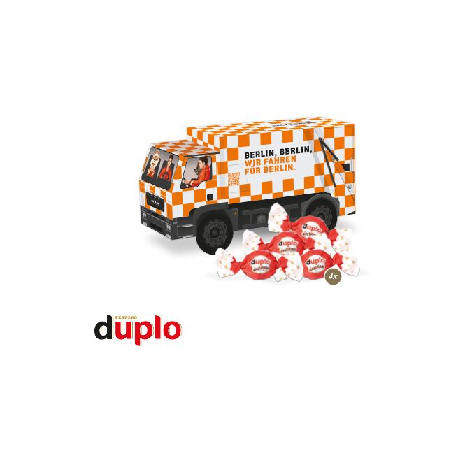Firmengeschenk Lindt LKW – nikolaus – mit bedrucktem Etikett ca. 100g als Weihnachtsgeschenk für Kunden und Partner