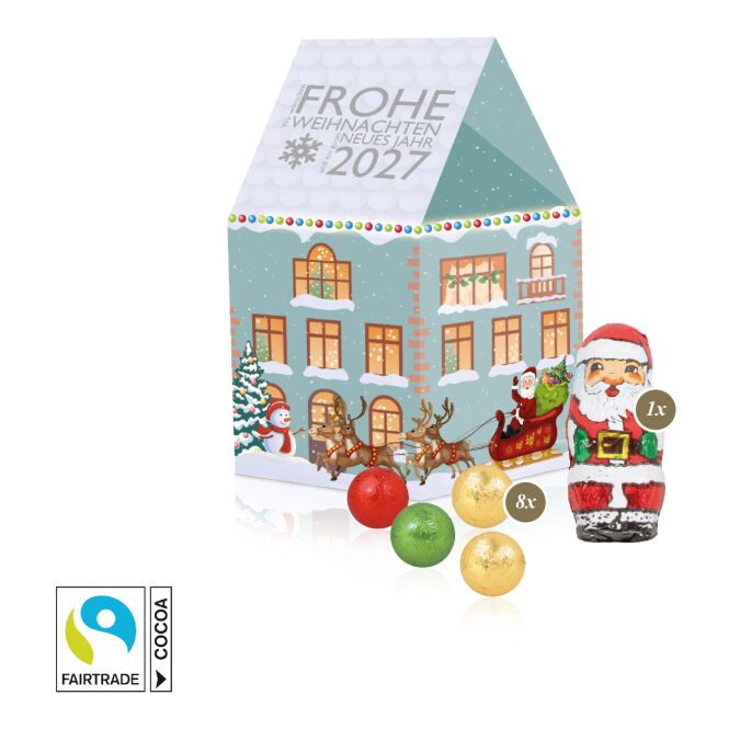 Firmengeschenk Lindt Minis und Nikolaus – weihnachten – mit bedrucktem Etikett ca. 100g als Weihnachtsgeschenk für Kunden und Partner