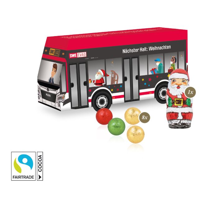 Firmengeschenk Lindt Minis Bus – weihnachtlich – mit individuellem Etikett als Weihnachtsgeschenk für Kunden und Partner