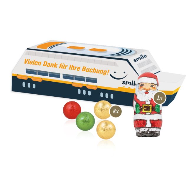 Firmengeschenk Lindt Minis Schiff – weihnachten – mit individueller Banderole als ideales Weihnachtsgeschenk für Kunden und Partner