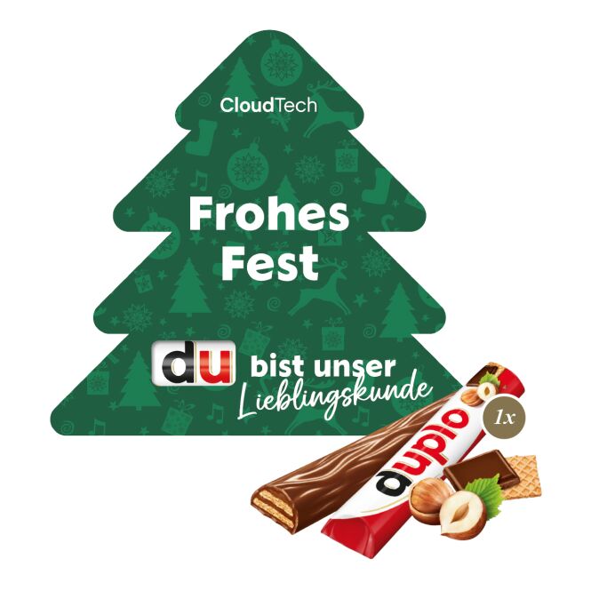 Firmengeschenk duplo Weihnachtsbaum – weihnachten – mit individueller Banderole 18 g als Weihnachtsgeschenk für Kunden und Partner