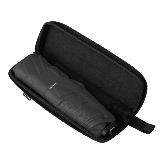 Premium-Werbeartikel Taschenschirm Knirps X4U – grau – mit Logodruck 130g kompakt Regenschirm für den Firmenauftritt