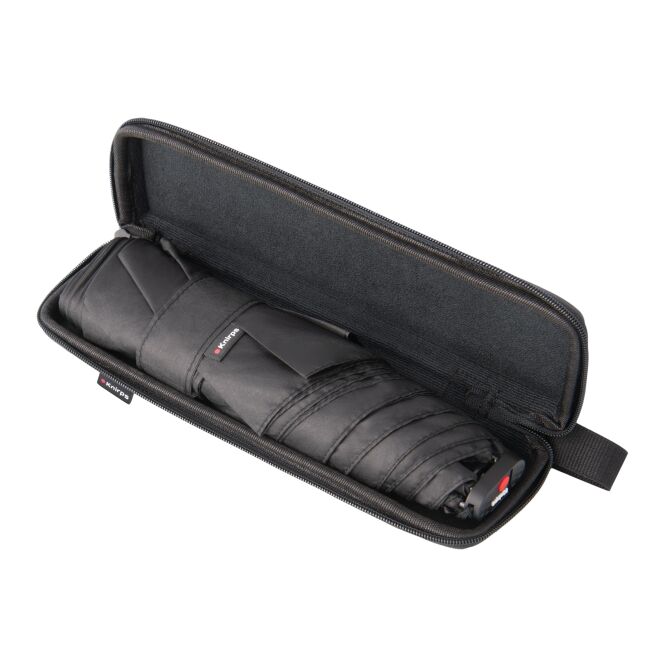 Firmengeschenk Taschenschirm Knirps X4U – schwarz – mit Logodruck 130g Leichtgewicht kompakter Regenschirm für Firmen