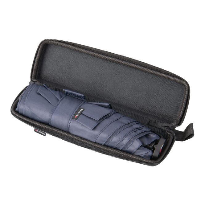 Premium-Werbeartikel Taschenschirm Knirps X4U – marineblau – mit Logodruck 130g leicht kompakter Regenschirm für Firmenauftritte