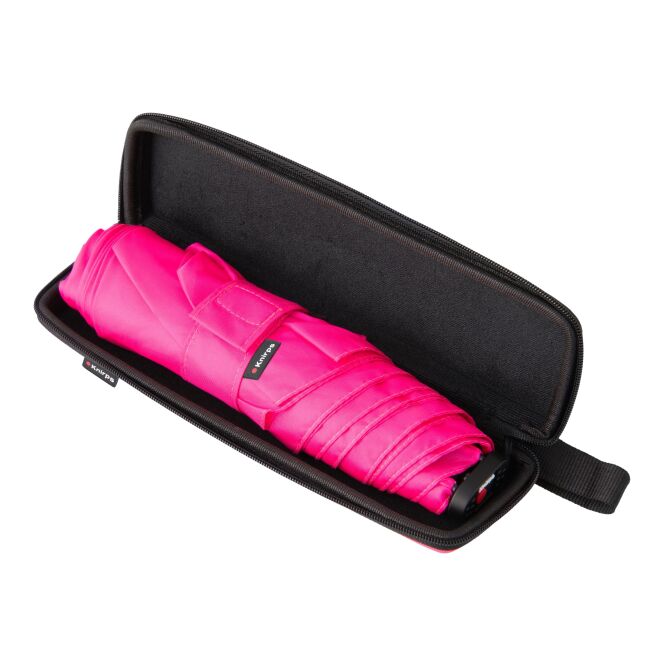 Premium-Werbeartikel Taschenschirm Knirps X4U – neonpink – mit Logodruck 130g leicht kompakter Wind-Schirm für Firmenevents