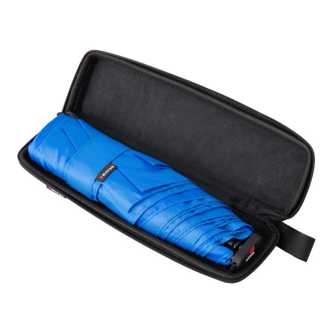 Premium-Werbeartikel Taschenschirm Knirps X4U – neonblau – mit Logodruck 130g leicht kompakter Regenschirm für Firmenauftritte