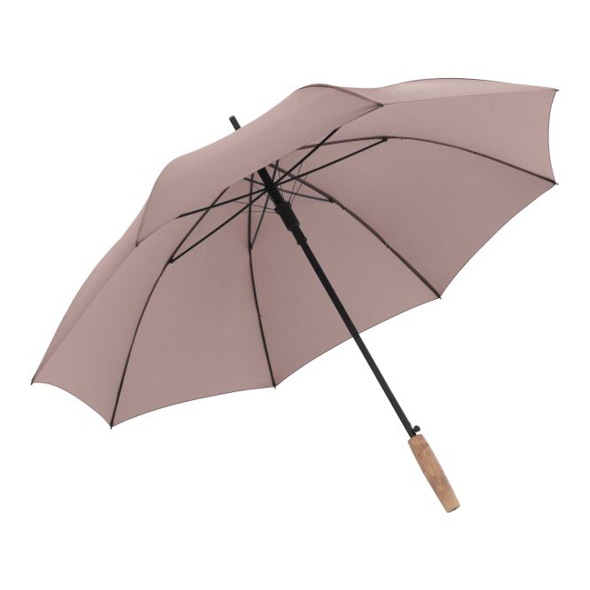 Premium-Werbeartikel Langschirm Knirps Timber Stick – pink – mit Logodruck, Buchenholzgriff & rPET-Dach, robuster Regenschutz
