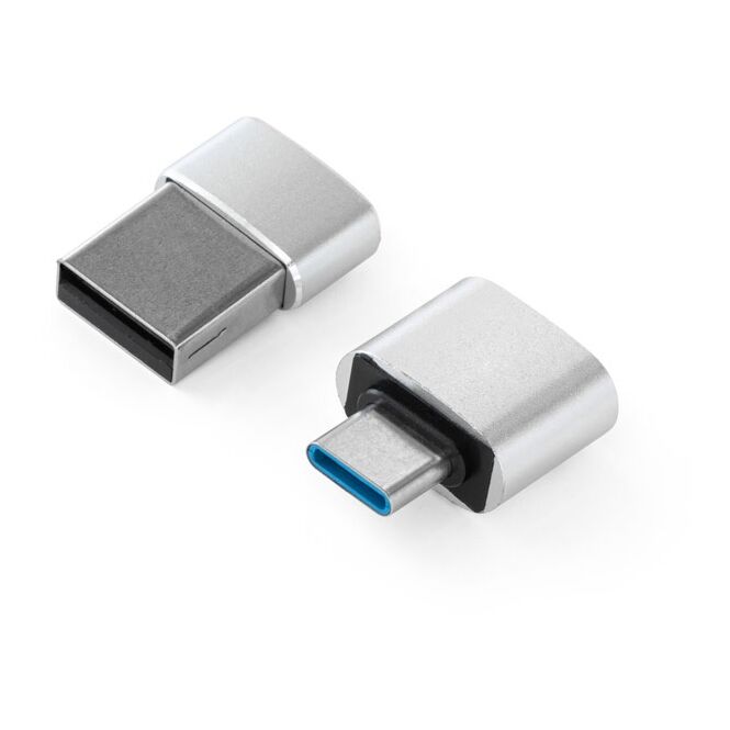 Mitarbeitergeschenk MINSKY USB-Adapter-Set – satinsilber – mit Gravur 2er-Set USB-C/USB-A Adapter 35x35x18 mm für die Büroausstattung