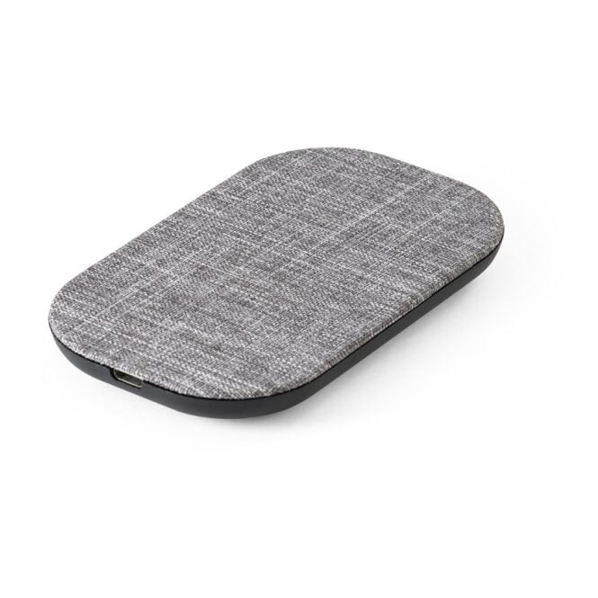 Premium-Werbeartikel RENEWAL CHARGER Wireless Charger – grau – mit Logo bedruckt, 10W, nachhaltiges rPET, für das Homeoffice