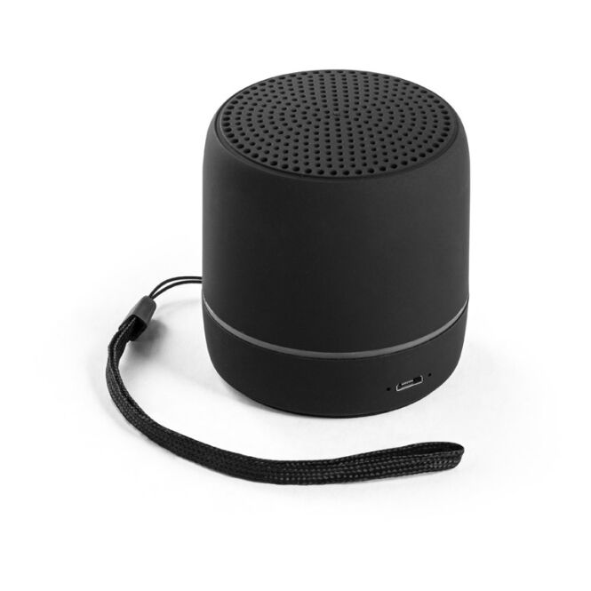 Firmengeschenk Bluetooth Lautsprecher TURING – schwarz – mit Logo bedruckt nachhaltig 3W 400mAh USB-C für das Mitarbeiter-Onboarding