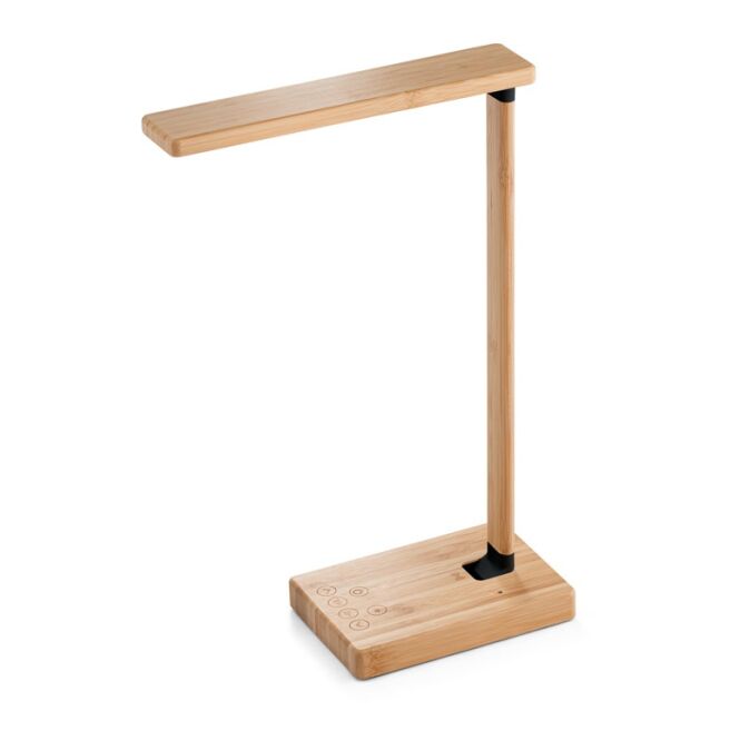 Büro-Ausstattung Tischlampe MOREY – natur – mit Werbedruck 500lm 15W Wireless-Lader 432x110x37mm moderne Akkuleuchte für Schreibtische