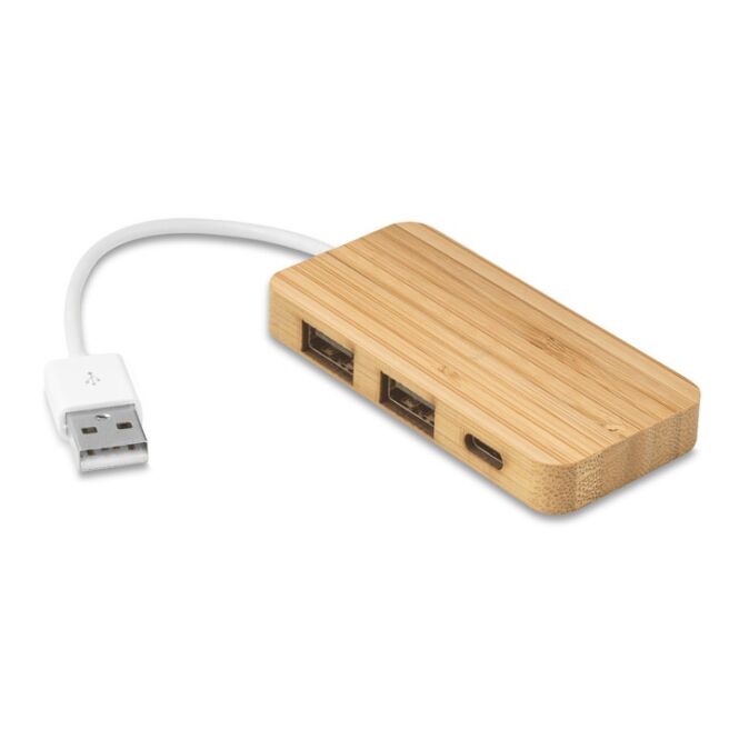 Mitarbeitergeschenk USB-Hub MOSER – natur – lasergraviert nachhaltig aus Bambus mit 2 USB-A und 1 USB-C Anschluss 88x40x15mm für Büroausstattung