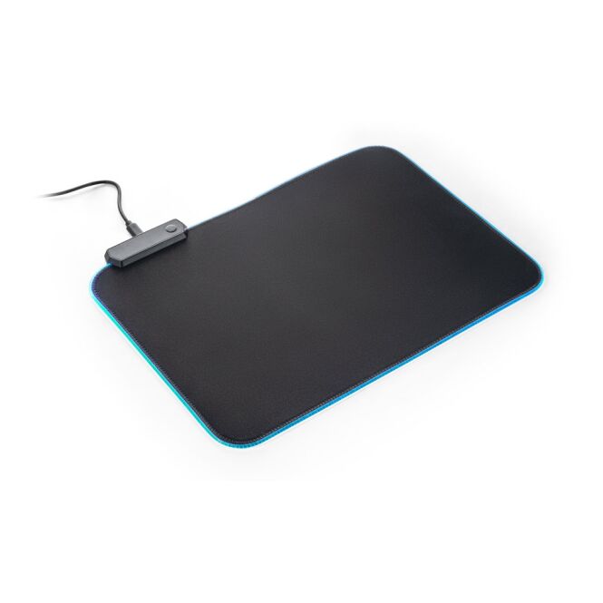 Firmengeschenk Mousepad THORNE RGB – schwarz – mit Logo bedruckt 250x350x4mm USB-C LED-Beleuchtung für die Büroausstattung