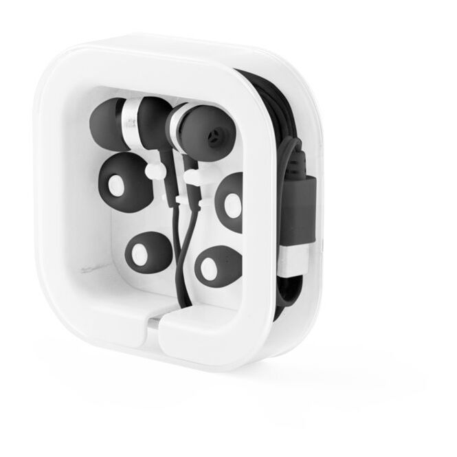 Mitarbeitergeschenk In-Ear Kopfhörer PRESLEY – schwarz – mit Logo bedruckt USB-C mit Mikrofon für den Büroalltag
