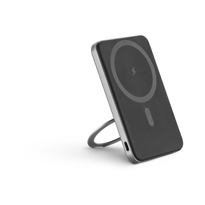 Firmengeschenk Powerbank WARSHEL 5 – dunkelgrau – mit Logo bedruckt 5.000 mAh 15W Wireless Charger nachhaltig für das Homeoffice