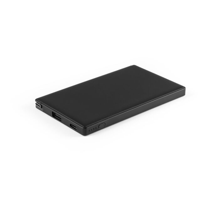 Kundengeschenk Powerbank WIGNER – schwarz – mit Logo bedruckt nachhaltig 4.000 mAh USB-C für das Mitarbeiter-Onboarding 115x69x9mm