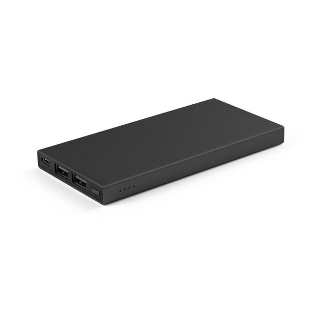 Kundengeschenk Powerbank DOROTHY 5 – schwarz – lasergraviert 5.000 mAh 10W USB-C nachhaltiges Öko-Tech für das Mitarbeiter-Onboarding