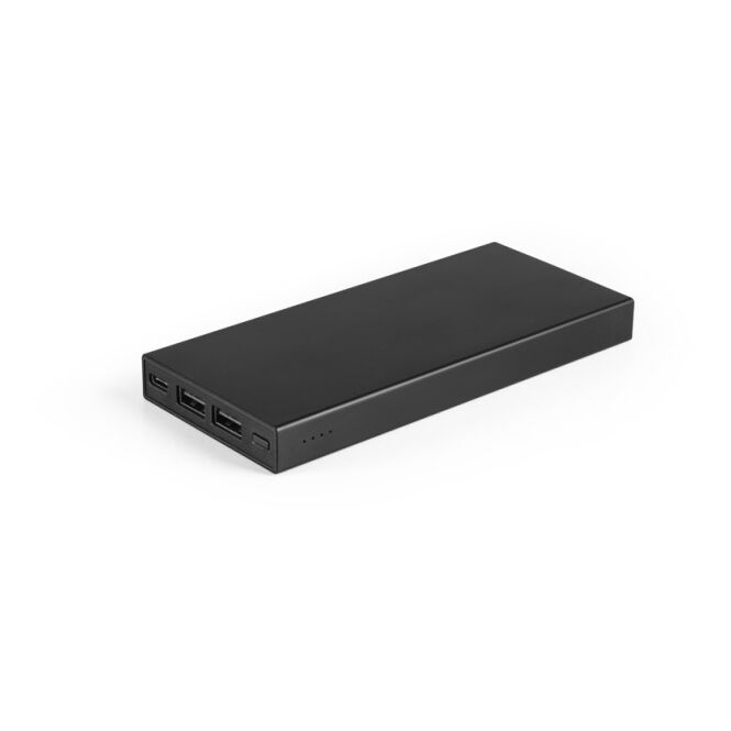 Firmengeschenk Powerbank DOROTHY 10 – schwarz – lasergraviert 10.000 mAh USB-C nachhaltig aus recyceltem Aluminium für Mitarbeiter-Onboarding