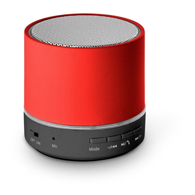Werbeartikel Bluetooth Lautsprecher RE-PEREY – rot – mit Logo bedruckt 3W 4,5h Akku nachhaltiges rABS für den Büroalltag