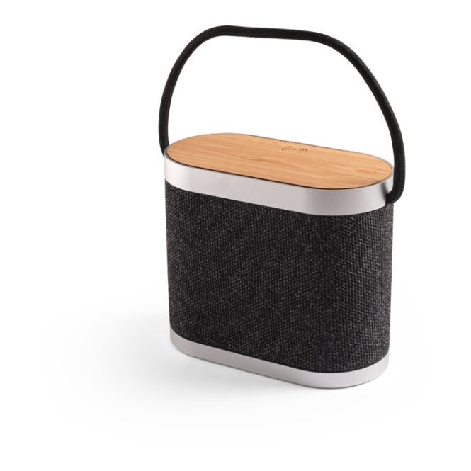 Premium-Werbeartikel GUETTA Bluetooth Lautsprecher – dunkelgrau – mit Logo bedruckt, nachhaltig, 15W Wireless Charger, 5W für das Homeoffice