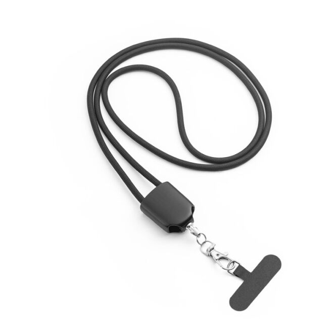 Giveaway Schlüsselband ZEWAIL – schwarz – mit Logo bedruckt 1200 mm mit Smartphone-Halterung und USB-C-Kabel als Lanyard für Messen