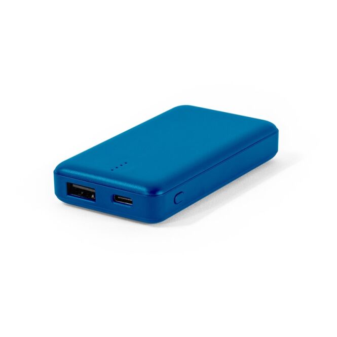 Werbeartikel Powerbank SHERYL – blau – mit Logo bedruckt, 4.000 mAh, nachhaltig aus recyceltem ABS, für den Büroalltag