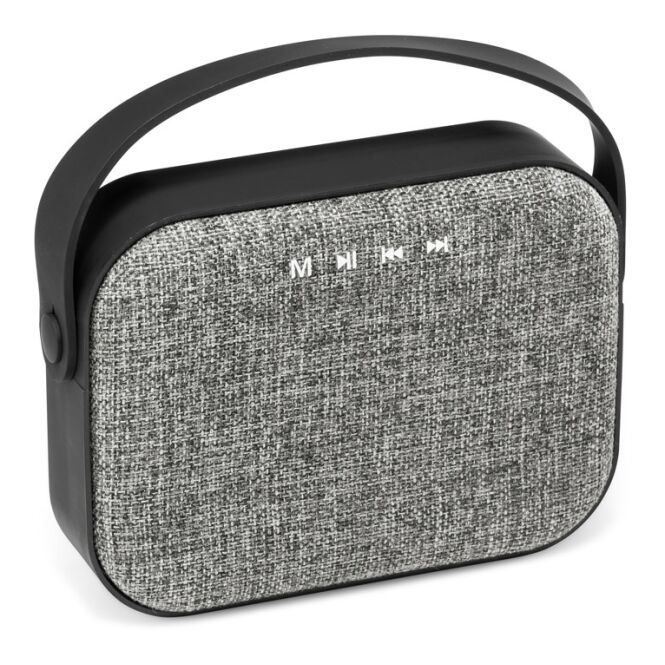 Firmengeschenk Bluetooth Lautsprecher TEDS – grau – mit Logo bedruckt 6W 1200mAh 160x120x50mm für das Mitarbeiter-Onboarding