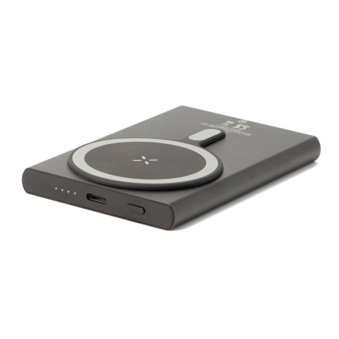 Kundengeschenk Powerbank WRIGHT 5 – schwarz – lasergraviert 5.000 mAh 15W Wireless Qi-Standard für das Mitarbeiter-Onboarding