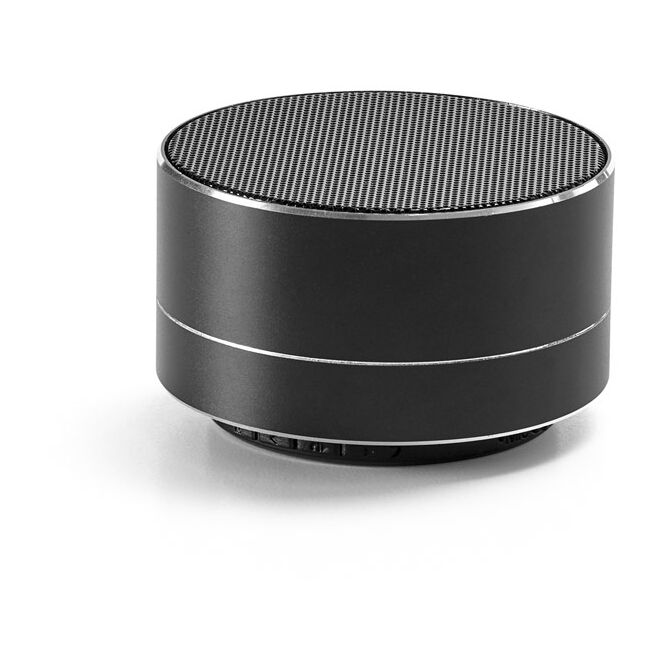 Kundengeschenk Bluetooth Lautsprecher FLOREY – schwarz – mit Gravur 3W 400 mAh nachhaltig für das Homeoffice ø71x42 mm