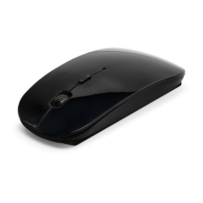 Mitarbeitergeschenk Computermaus BLACKWELL – schwarz – mit Logo bedruckt nachhaltige kabellose 2.4 GHz Office-Maus 57x113x20 mm