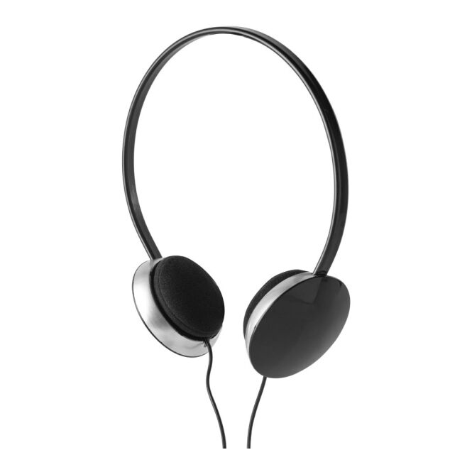 Firmengeschenk Kopfhörer VOLTA – schwarz – mit Logo bedruckt On-Ear 3.5 mm Klinke 1.2 m Kabel für den Büroalltag