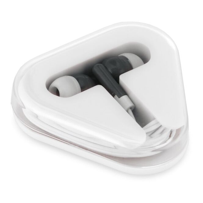 Firmengeschenk In-Ear Kopfhörer Faraday – schwarz – mit Logo bedruckt 1.25m Kabel 3.5mm Anschluss für den Büroalltag