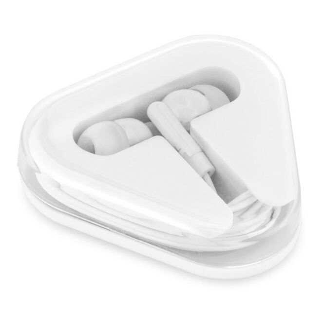 Streuartikel In-Ear Kopfhörer FARADAY – weiss – mit Logo bedruckt 1.25 m Kabel für den Büroalltag